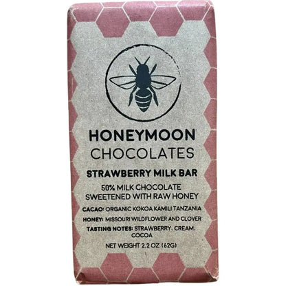 50% Milk Chocolate + Strawberry Raw Honey Chocolate Bar Honeymoon Chocolates