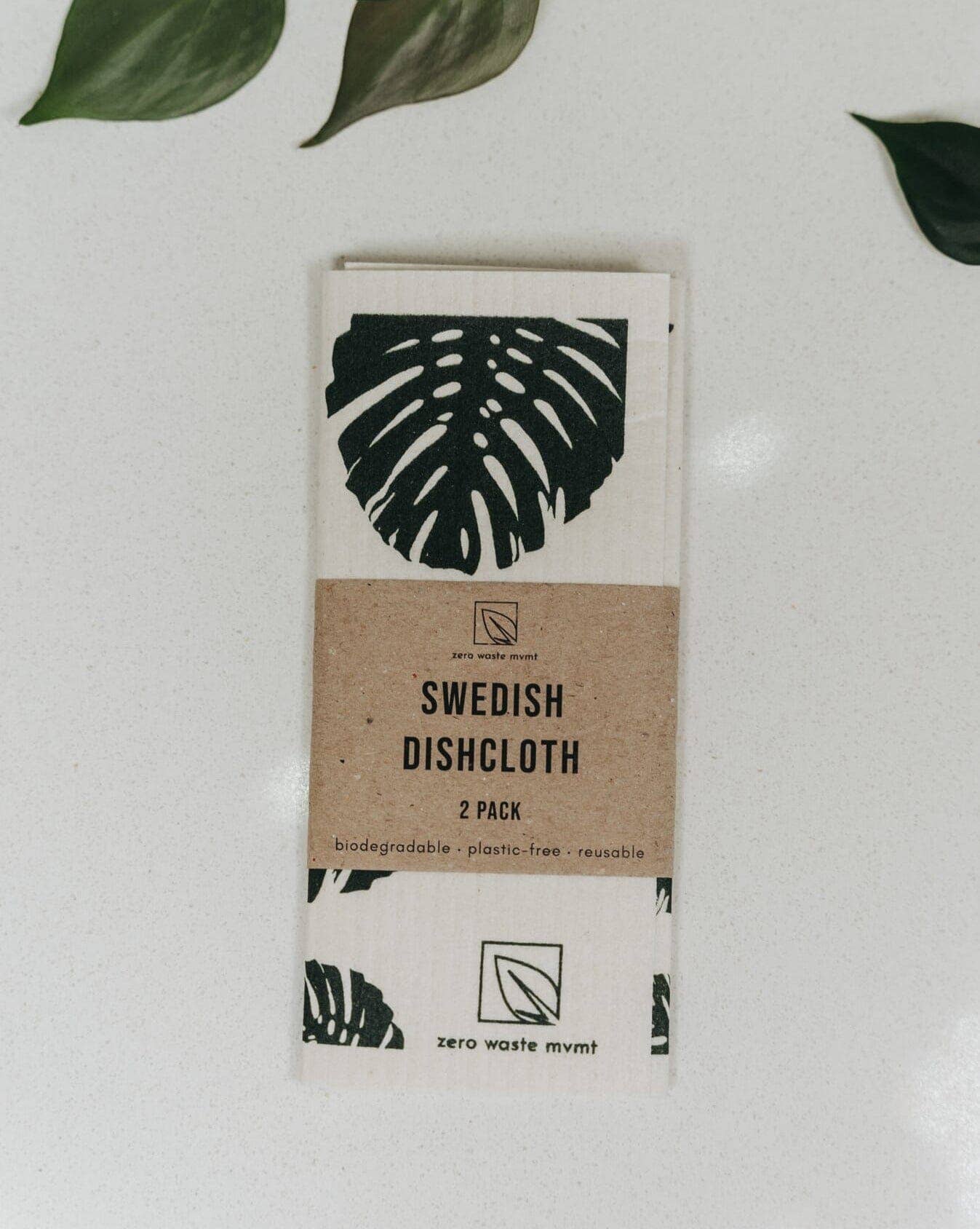 Monstera print dishcloth detail