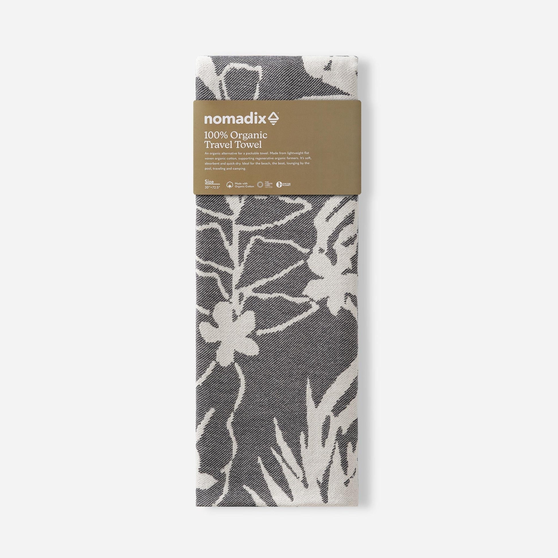 Organic Travel Towel: Retro Palms Black Nomadix