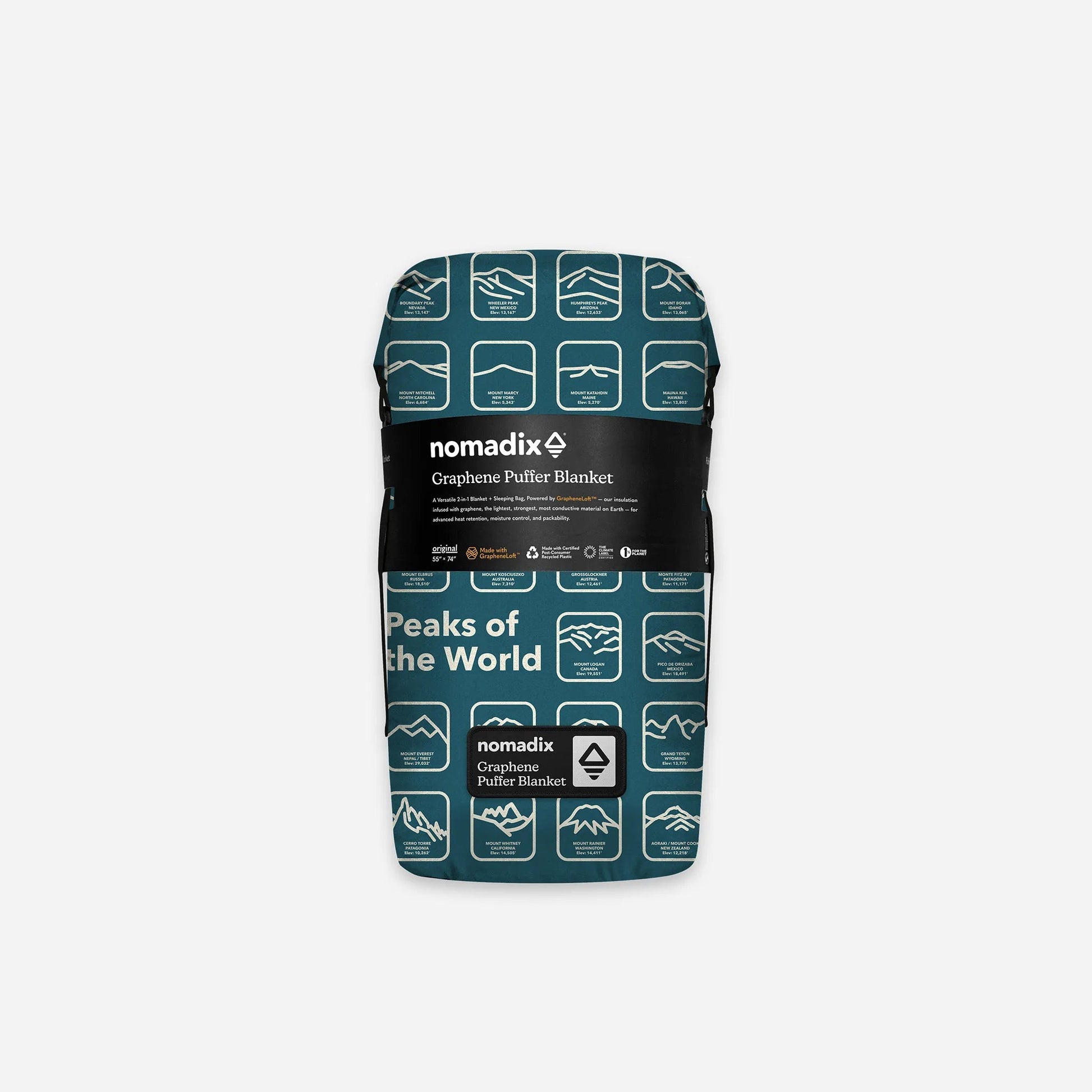 Graphene Puffer Blanket: Peaks of the World Teal Ocean Nomadix