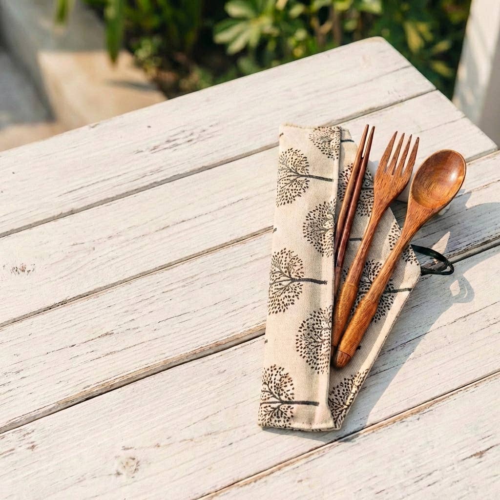 Coconut wood utensils styled